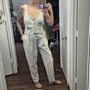 Vtg 80s Squeeze Denim Acid Wash Overalls jumpsuit pleated front size 13